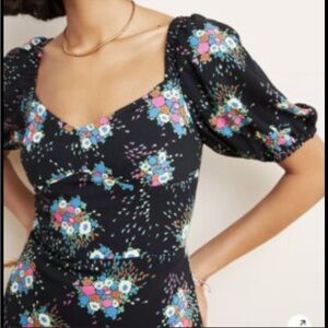 Anthropologie Scarletta Floral Sweetheart Puff Sleeve Midi Dress Size US 4 Small